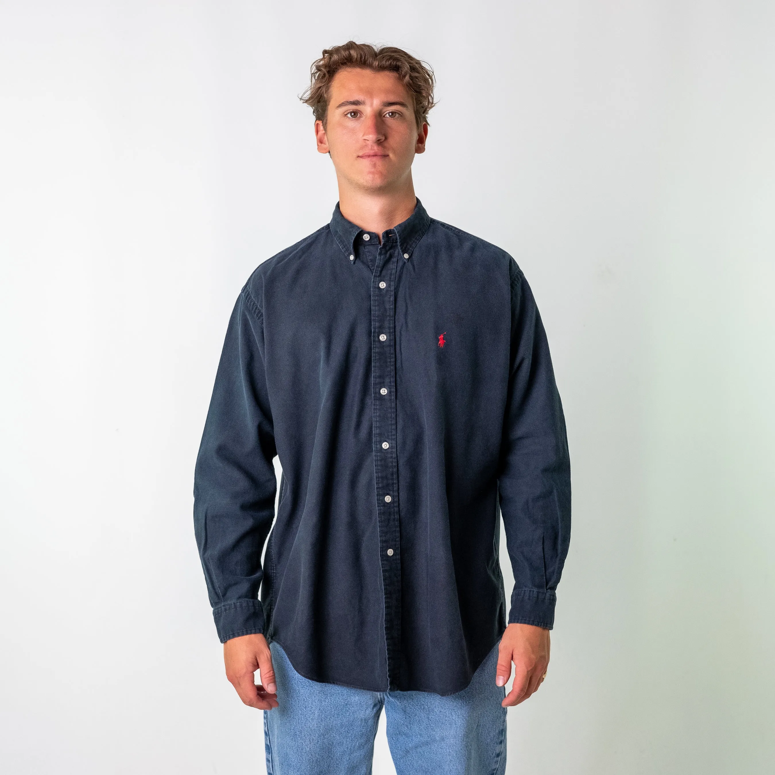 Navy Blue 90s Polo Ralph Lauren Blake Longsleeve Casual Shirt (L)