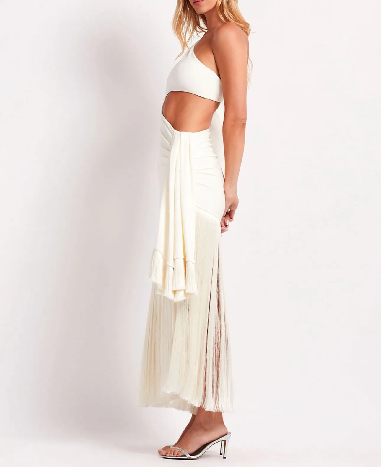 Patbo - Cutout Fringe Trim Maxi Dress - Ecru