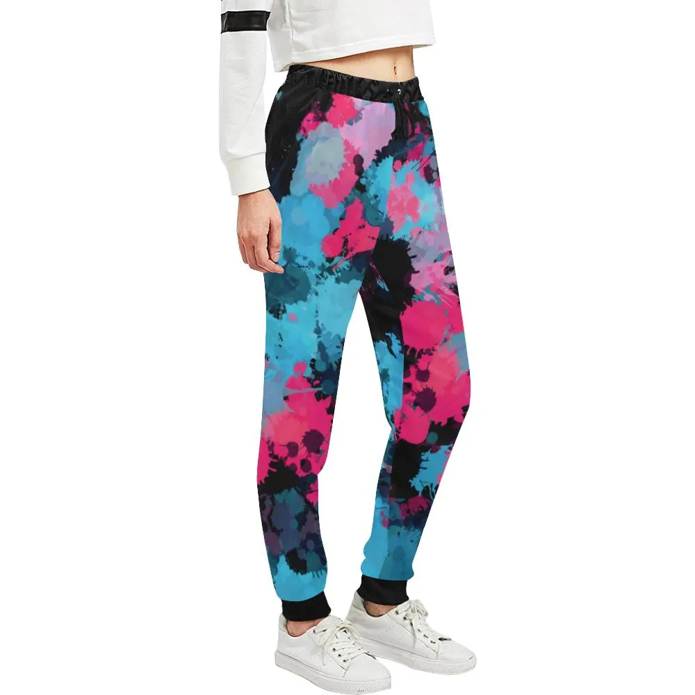 Pink and Blue Paint Splatter All Over Print Women's Jogger Sweatpants