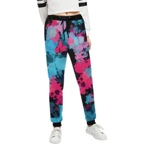 Pink and Blue Paint Splatter All Over Print Women's Jogger Sweatpants