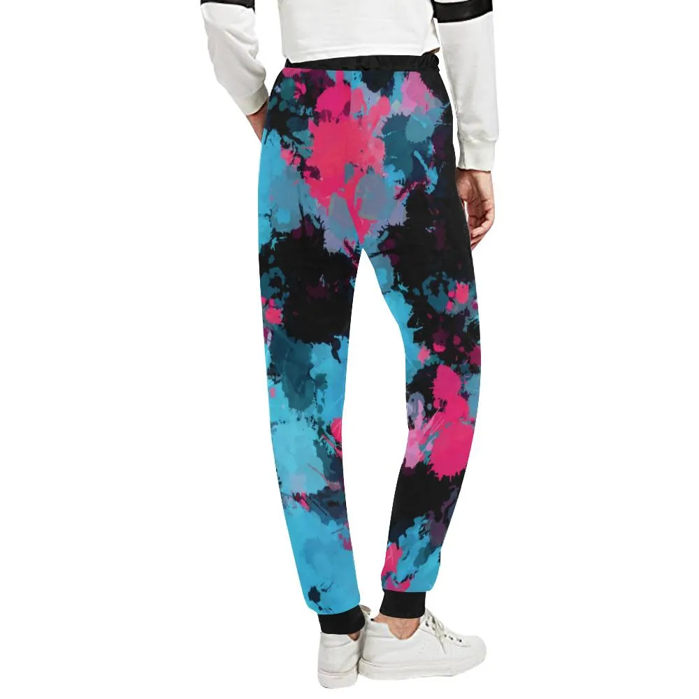 Pink and Blue Paint Splatter All Over Print Women's Jogger Sweatpants