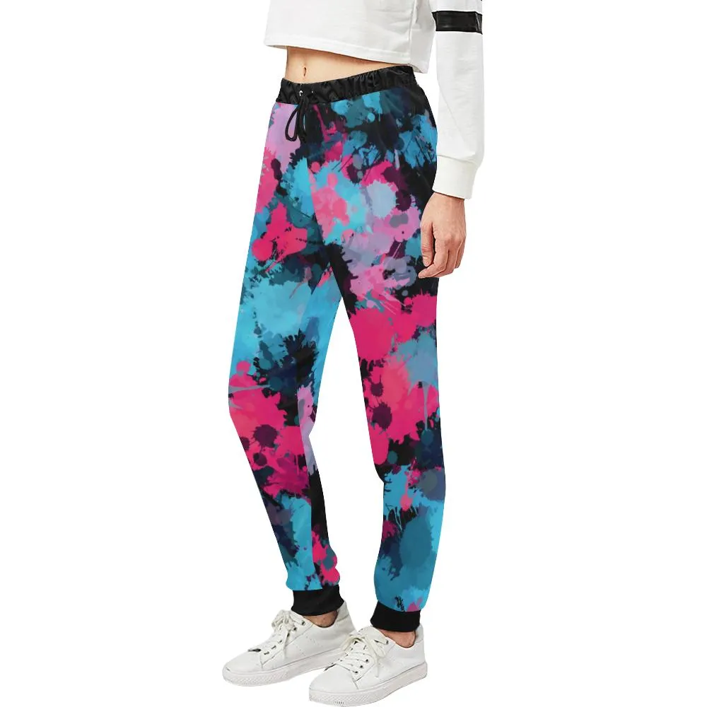 Pink and Blue Paint Splatter All Over Print Women's Jogger Sweatpants