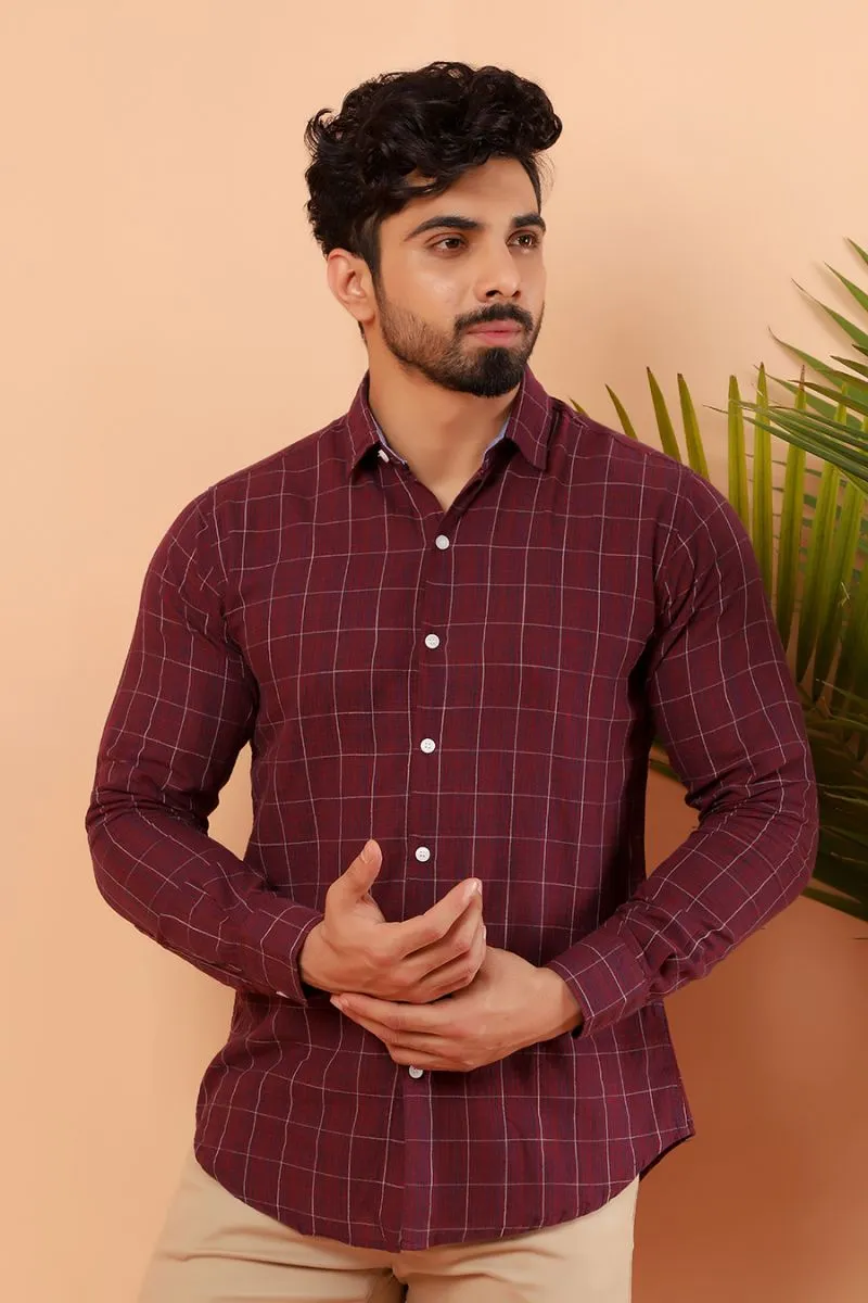 Purple Fine Check Casual Shirt FS Regular Fit