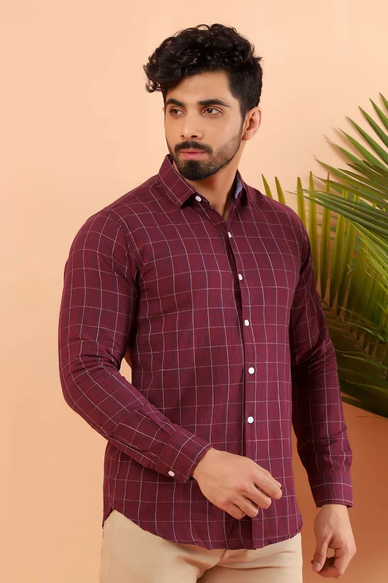 Purple Fine Check Casual Shirt FS Regular Fit