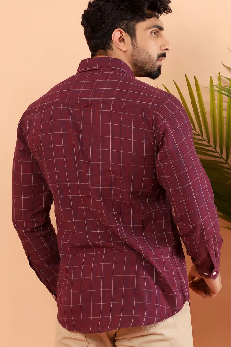 Purple Fine Check Casual Shirt FS Regular Fit