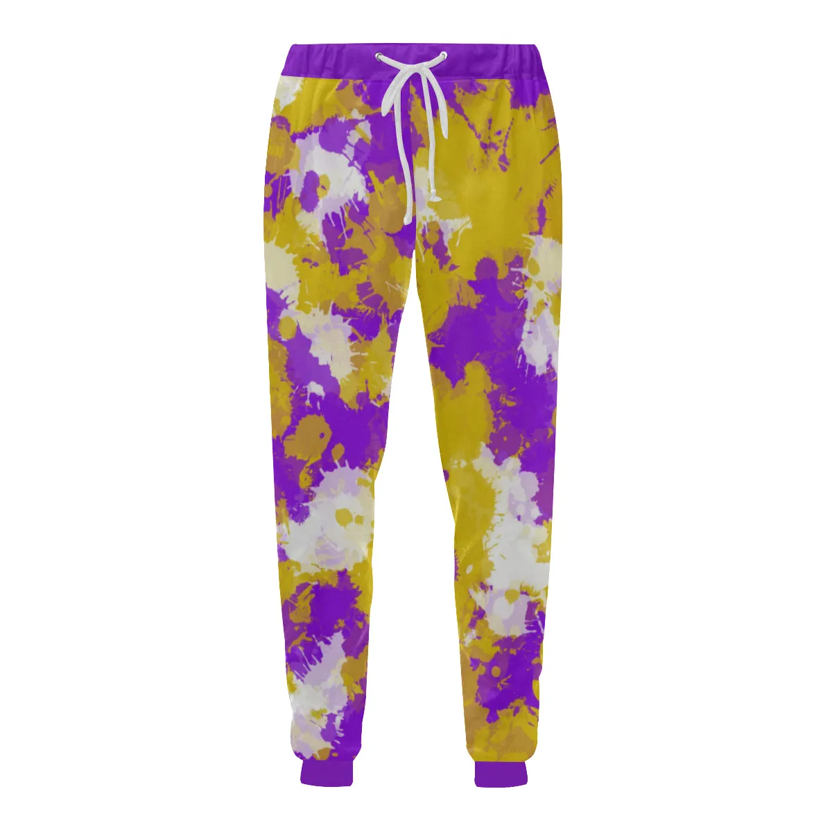 Purple Gold and White Paint Splatter Men's Big & Tall All Over Print Jogger Sweatpants