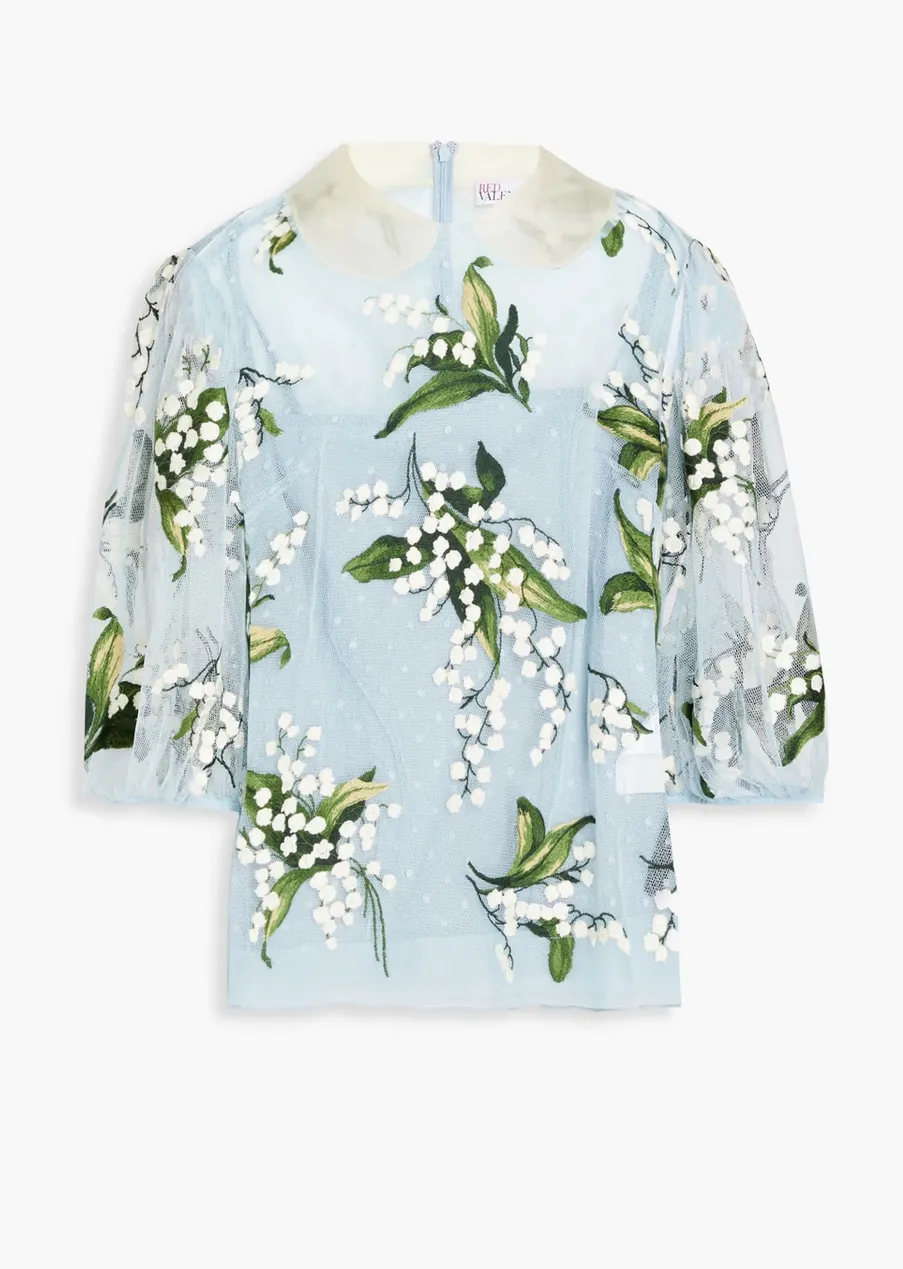 RED VALENTINO  |Flower Patterns Dots Casual Style Short Sleeves Office Style