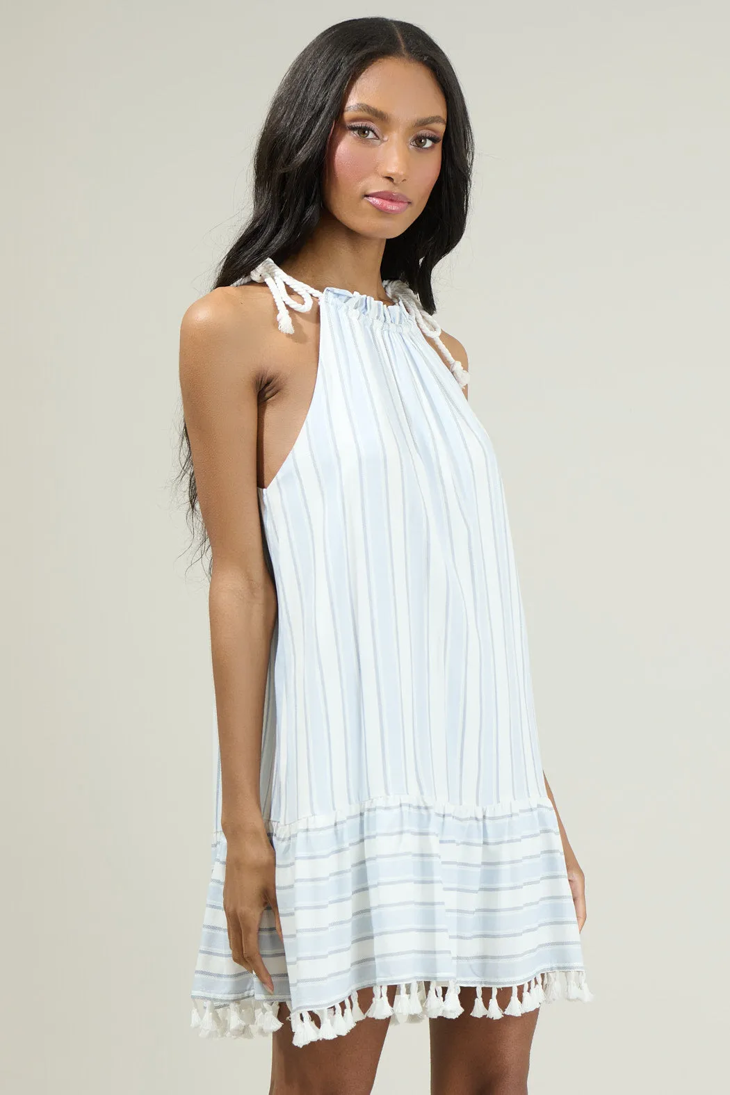 Reina Striped Halter Neck Mini Dress