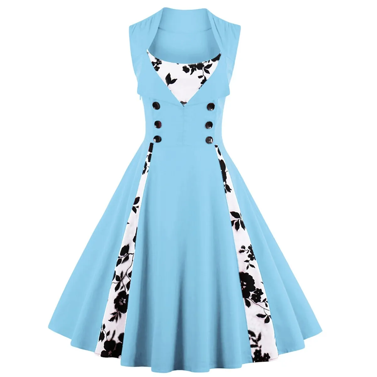 Robe Vintage 50s 60s Retro Cotton Patchwork Pin Up Swing Party Polka Dot Women Casual Dresses