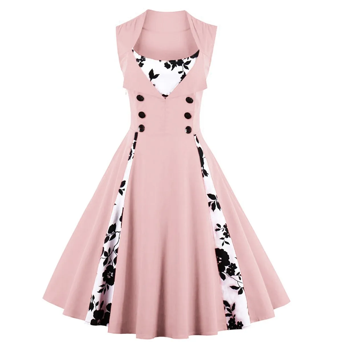 Robe Vintage 50s 60s Retro Cotton Patchwork Pin Up Swing Party Polka Dot Women Casual Dresses