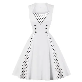 Robe Vintage 50s 60s Retro Cotton Patchwork Pin Up Swing Party Polka Dot Women Casual Dresses