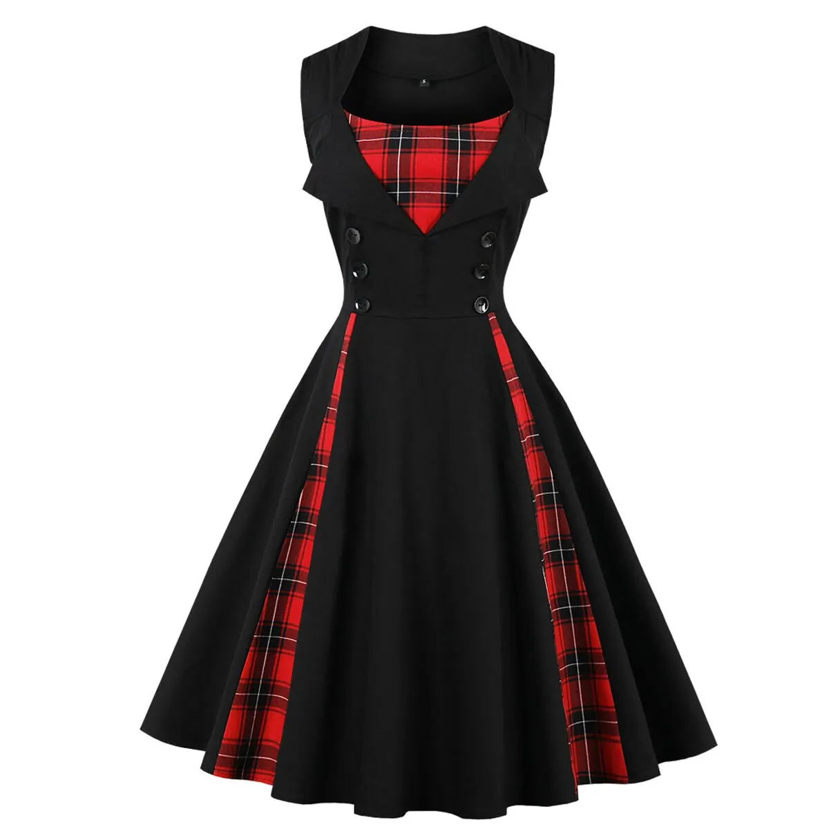 Robe Vintage 50s 60s Retro Cotton Patchwork Pin Up Swing Party Polka Dot Women Casual Dresses