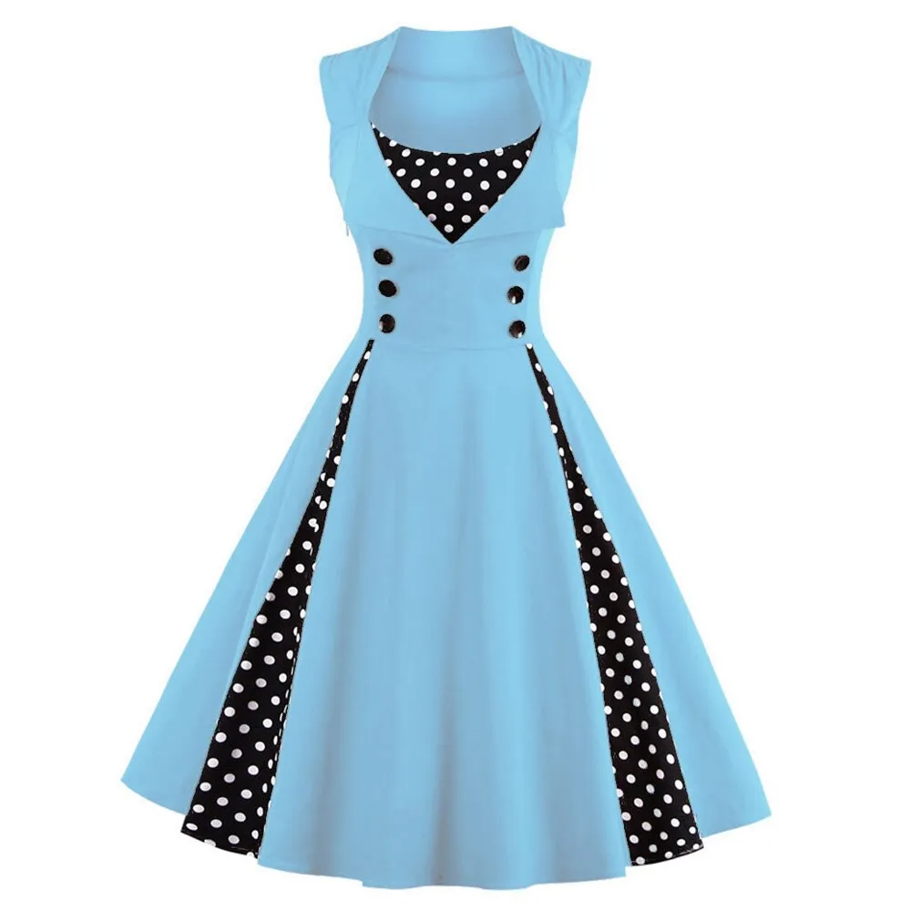 Robe Vintage 50s 60s Retro Cotton Patchwork Pin Up Swing Party Polka Dot Women Casual Dresses