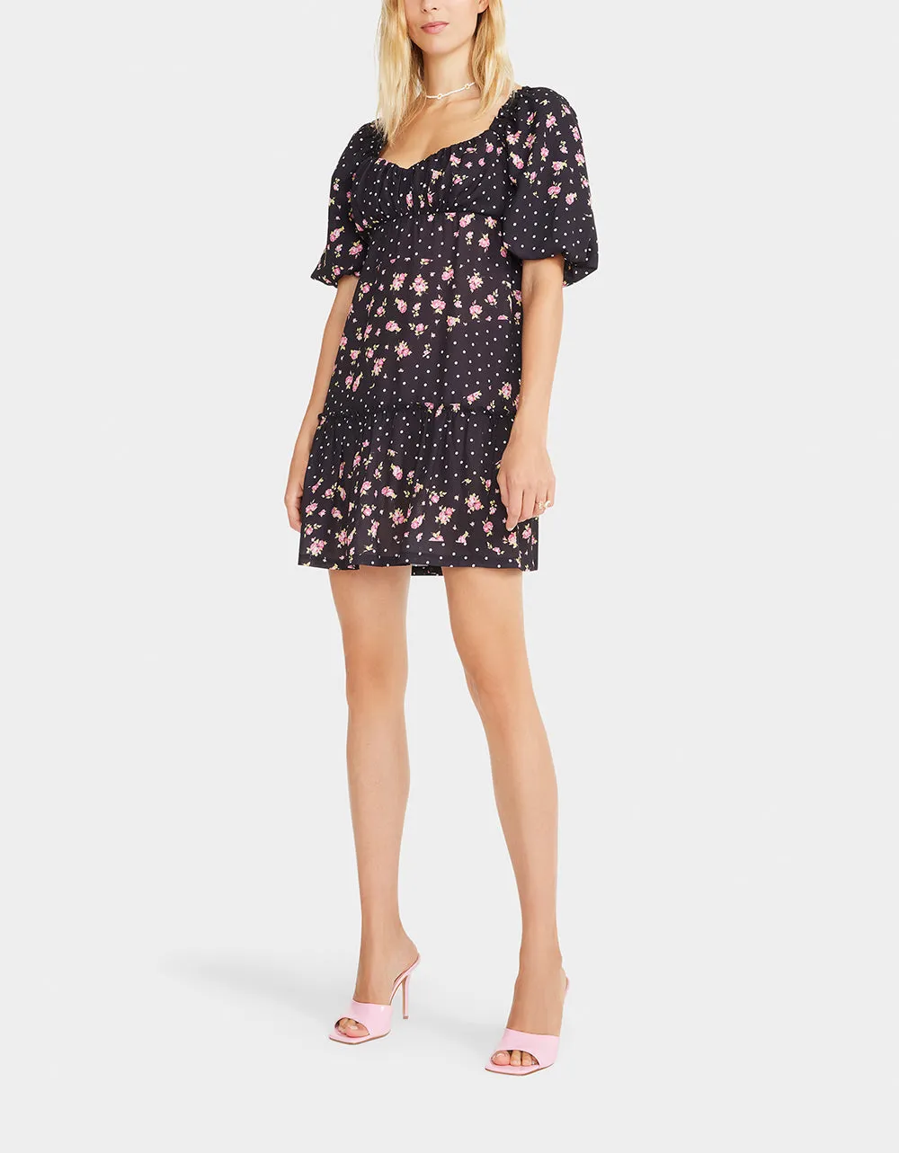 ROSY DOTS MINI DRESS BLACK | RE:LUV