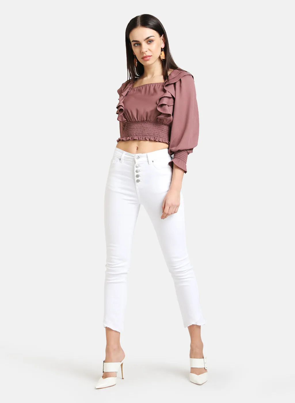 Ruffle Detail Puff Sleeve Top