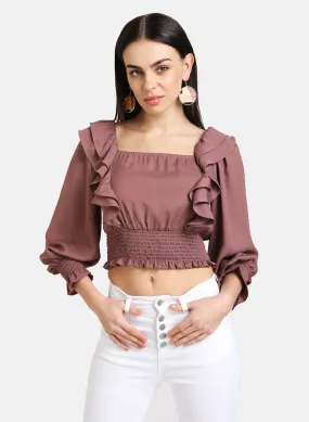 Ruffle Detail Puff Sleeve Top