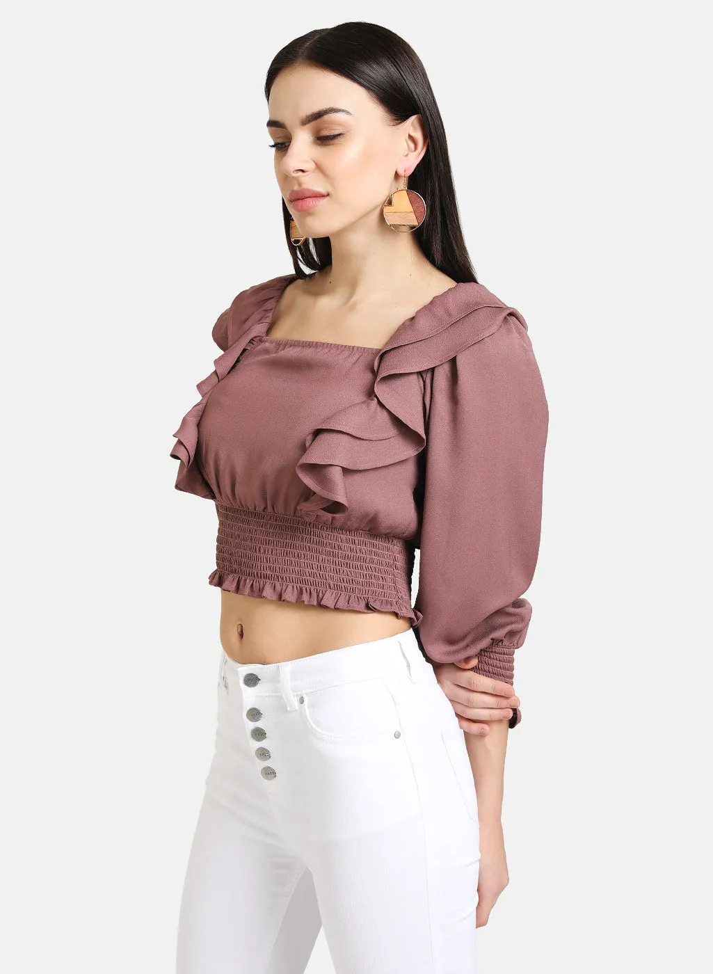 Ruffle Detail Puff Sleeve Top