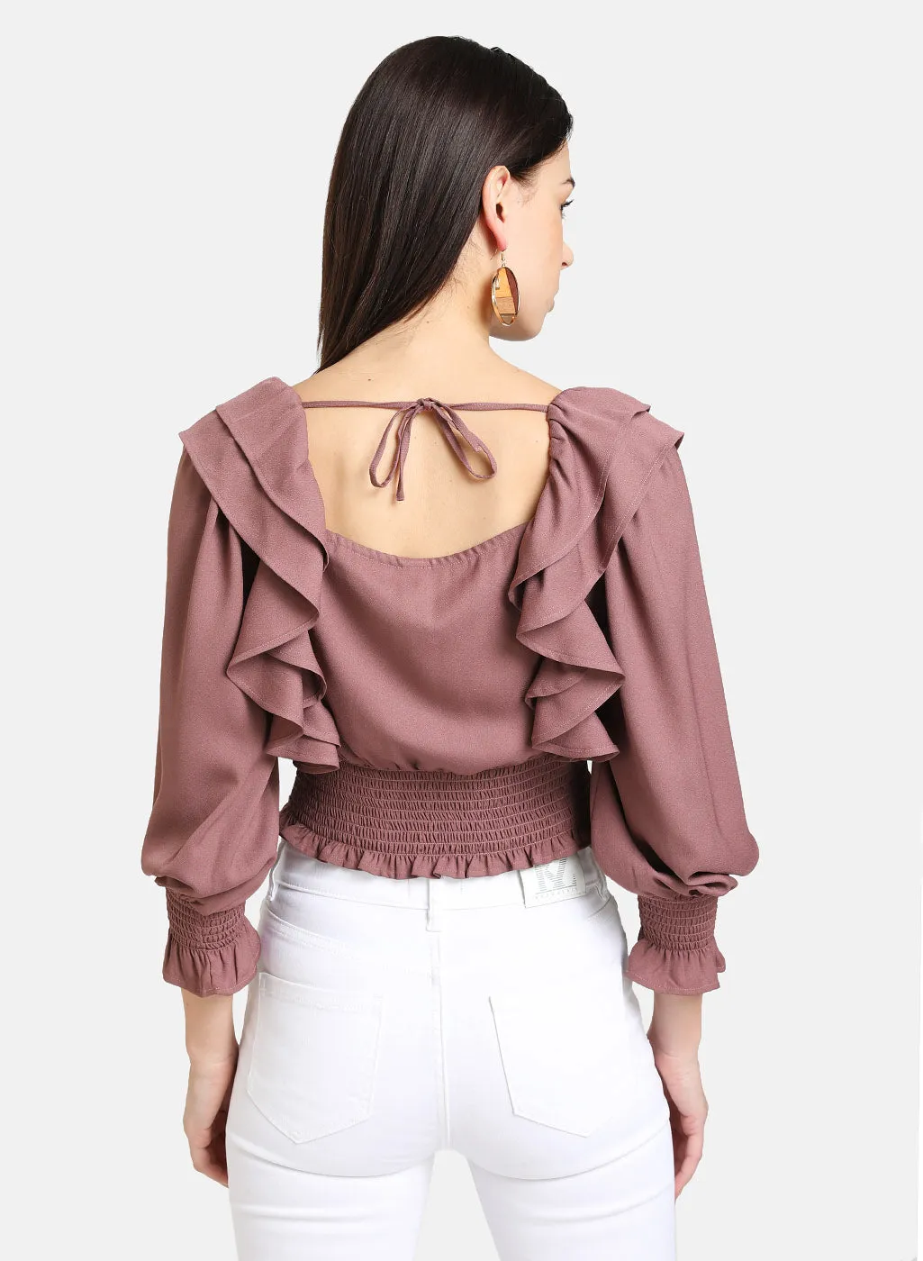 Ruffle Detail Puff Sleeve Top