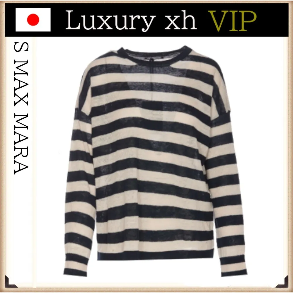 S Max Mara  |Crew Neck Stripes Casual Style Street Style Long Sleeves