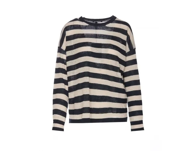 S Max Mara  |Crew Neck Stripes Casual Style Street Style Long Sleeves