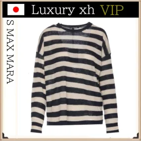 S Max Mara  |Crew Neck Stripes Casual Style Street Style Long Sleeves