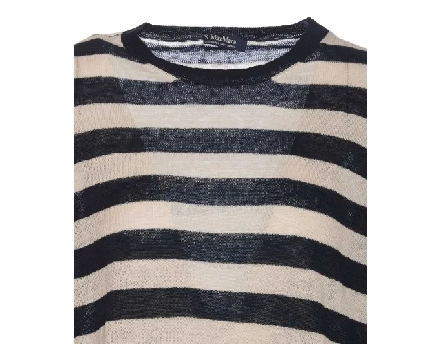 S Max Mara  |Crew Neck Stripes Casual Style Street Style Long Sleeves