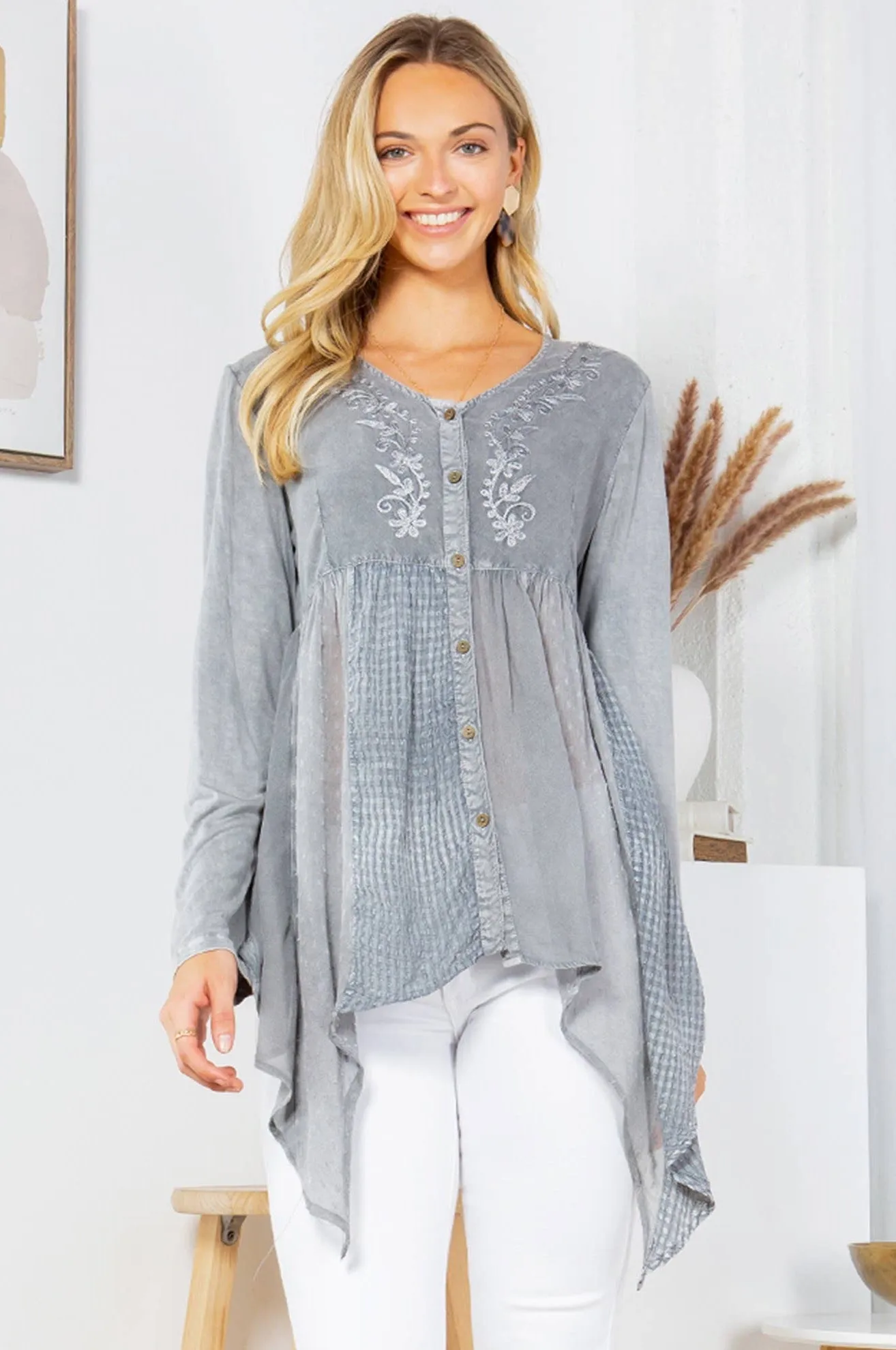 Sale Bohemian Rhapsody Stonewashed Rayon V-Neck Western Women Top