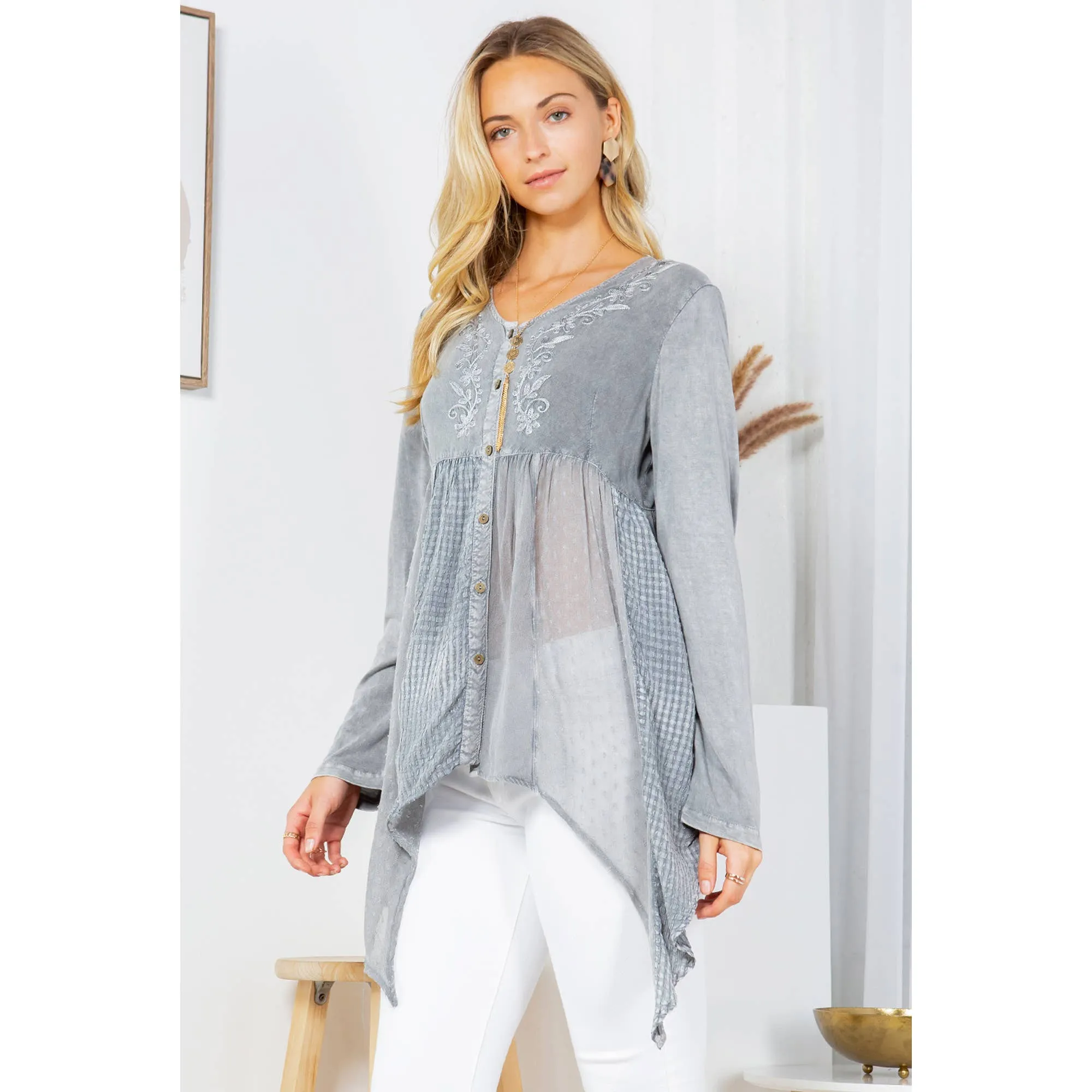 Sale Bohemian Rhapsody Stonewashed Rayon V-Neck Western Women Top