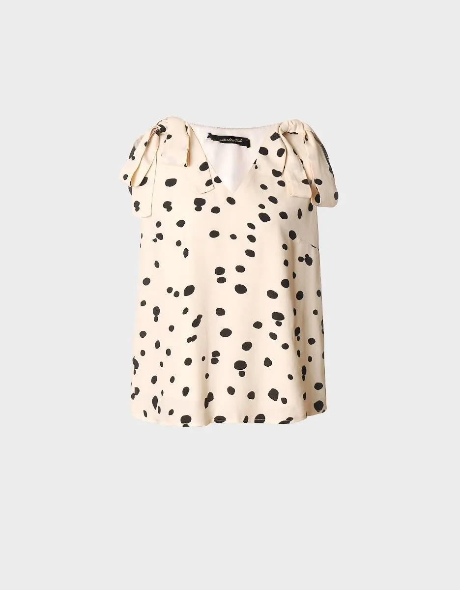 SaturdayClub  |Dots Casual Style Sleeveless V-Neck Medium Party Style