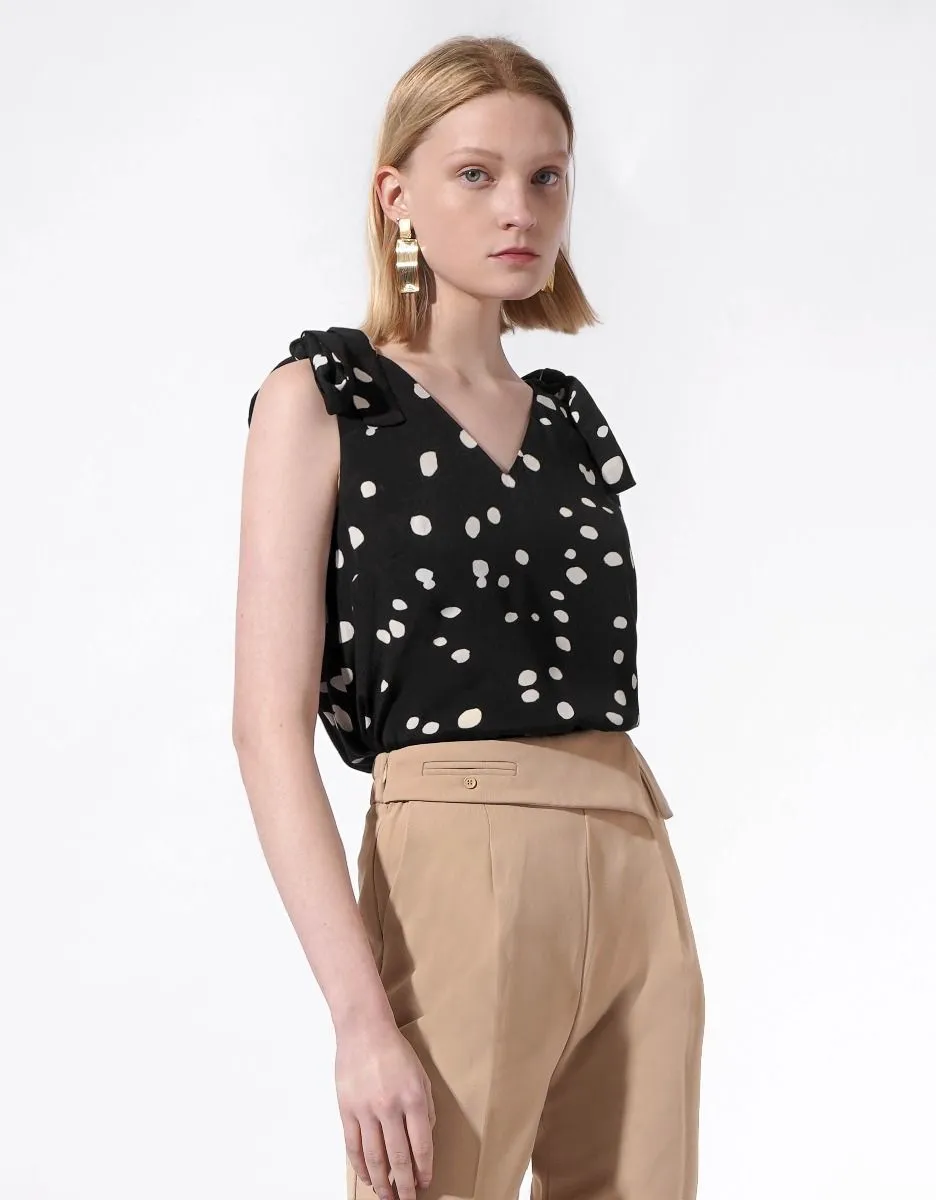 SaturdayClub  |Dots Casual Style Sleeveless V-Neck Medium Party Style