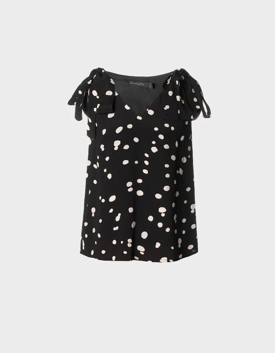 SaturdayClub  |Dots Casual Style Sleeveless V-Neck Medium Party Style