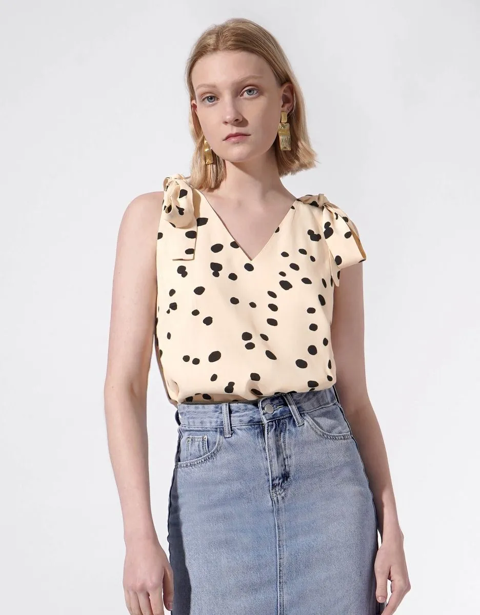 SaturdayClub  |Dots Casual Style Sleeveless V-Neck Medium Party Style