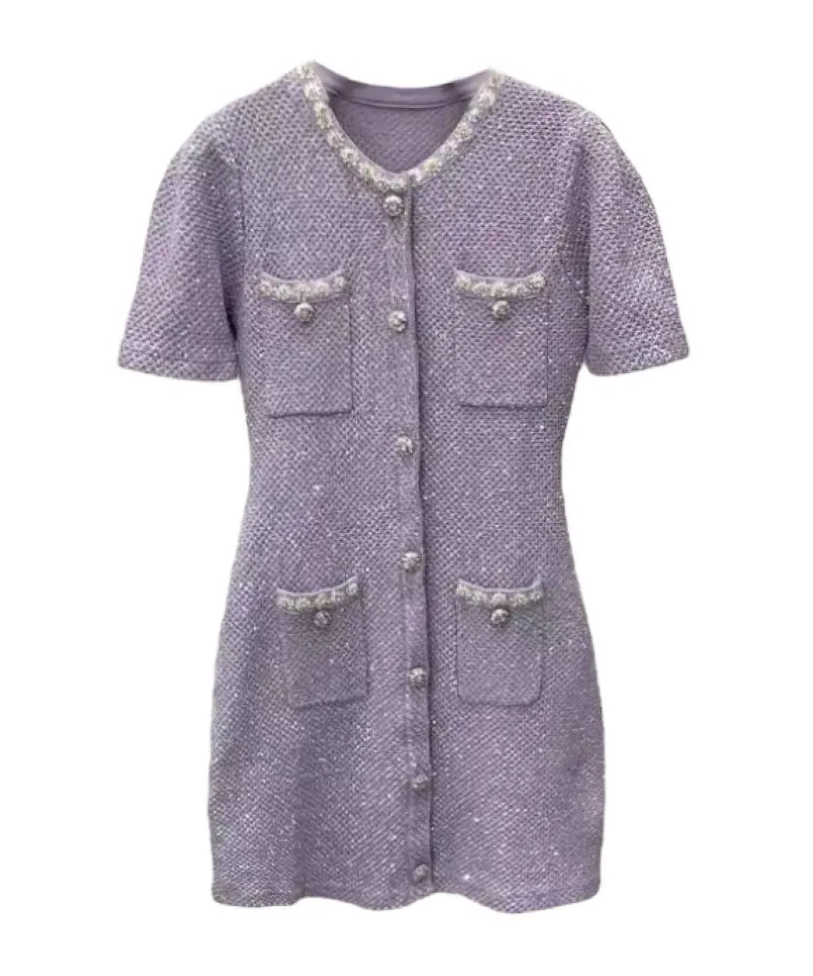 Sequin Short Knit Dress In Lavender