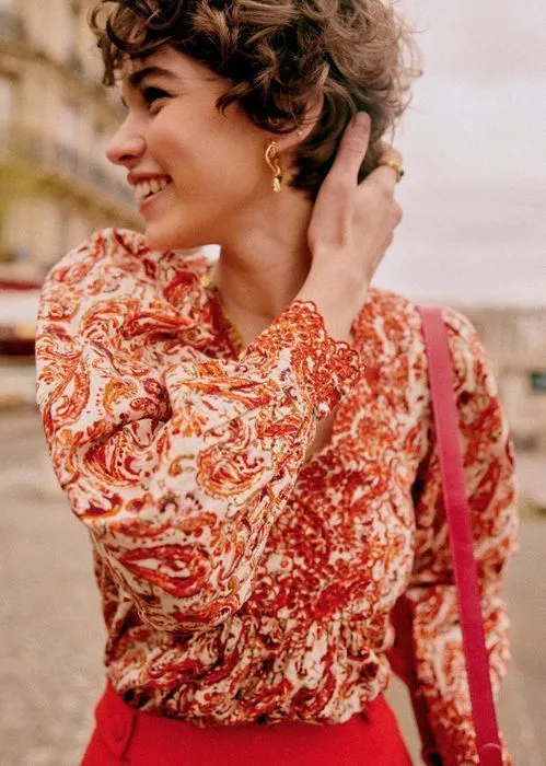 SEZANE  |Flower Patterns Paisley Casual Style Long Sleeves Cotton