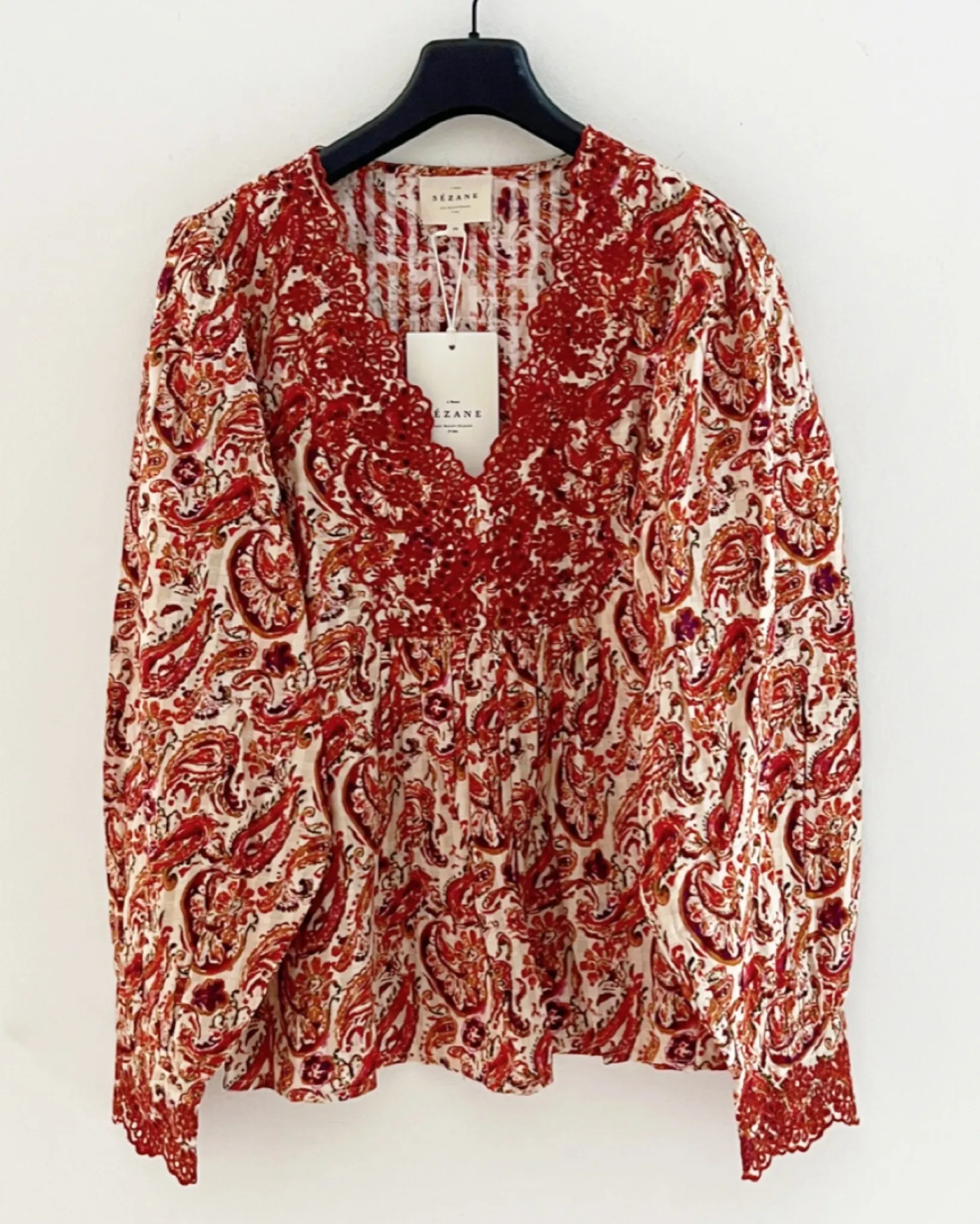 SEZANE  |Flower Patterns Paisley Casual Style Long Sleeves Cotton