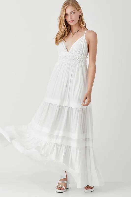 SHIRRED RUFFLE FOLDED DETAIL MAXI DRESS