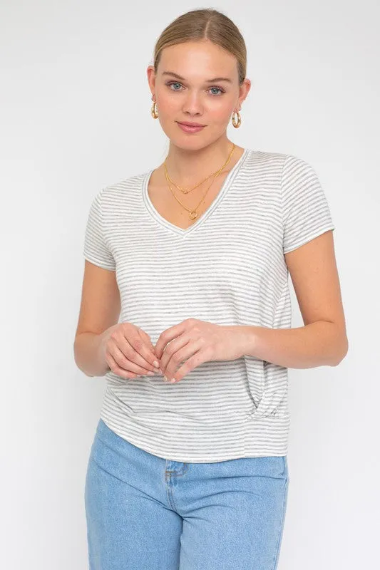 SHORT SLEEVE V-NECK TWIST FRONT TOP