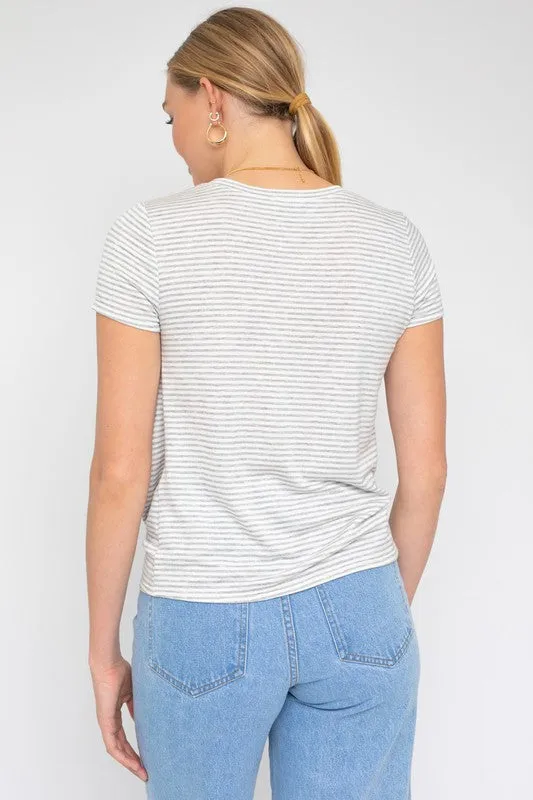 SHORT SLEEVE V-NECK TWIST FRONT TOP