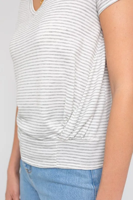 SHORT SLEEVE V-NECK TWIST FRONT TOP