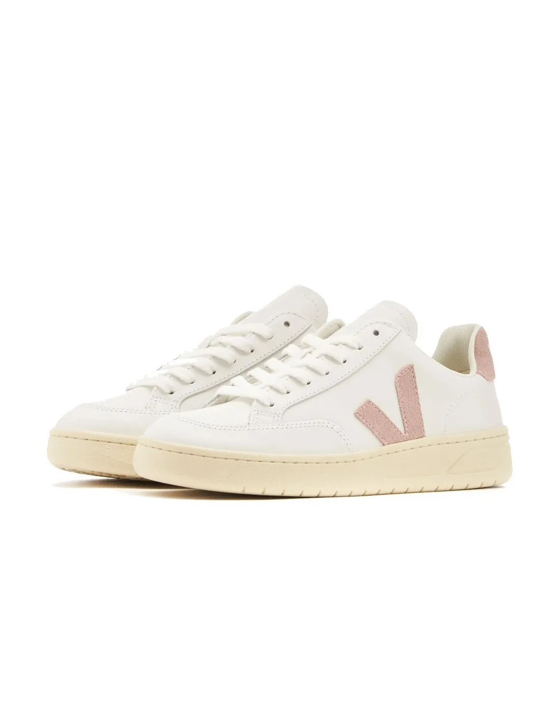 Sneakers Veja donna XD02034 V12 Leather bianca e rosa babe