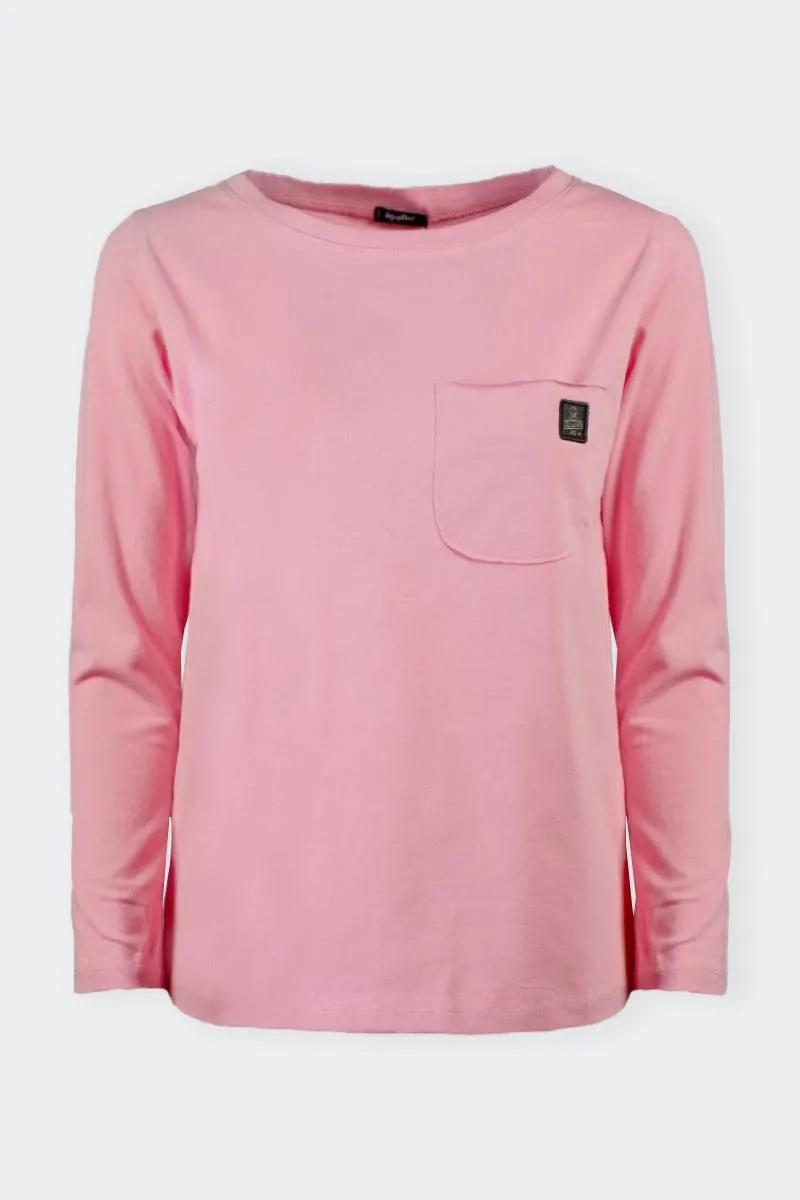 T-SHIRT ROSA MANICA LUNGA CON TASCHINO