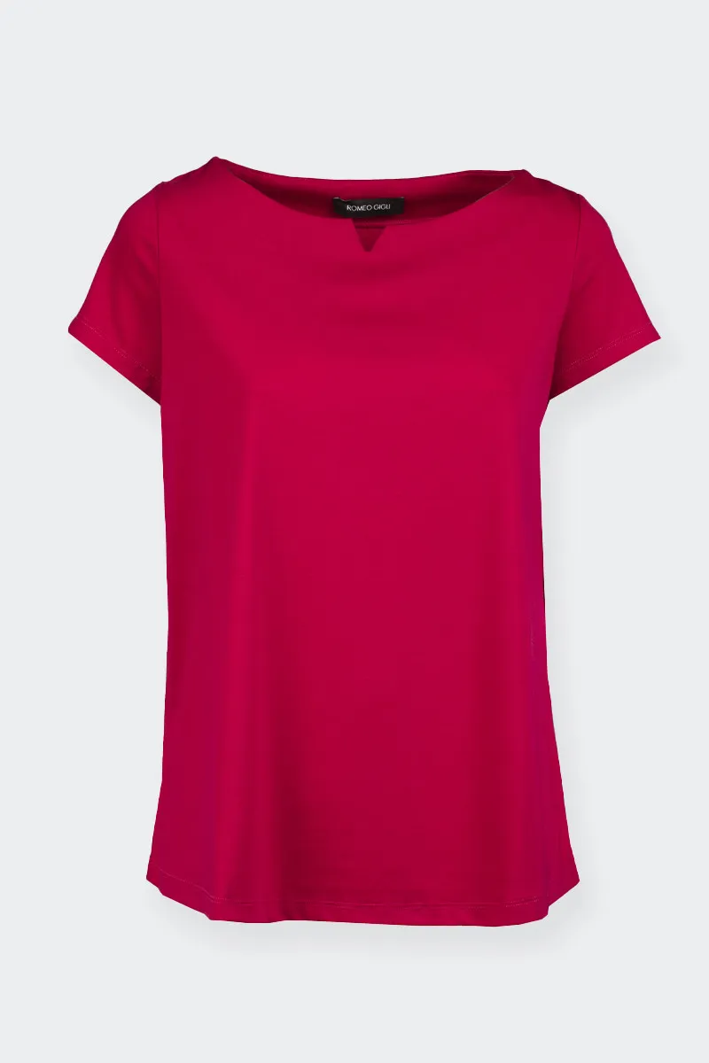 T-SHIRT SCOLLO V PICCOLO FUCSIA