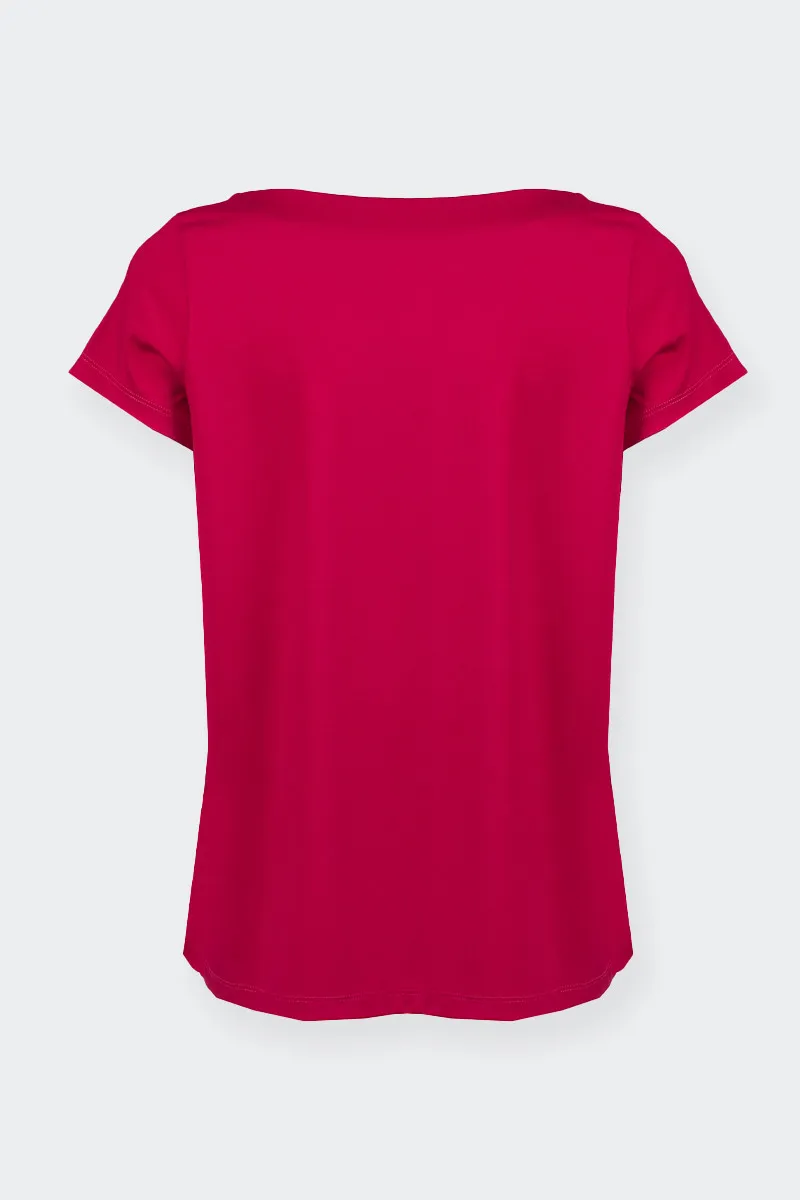 T-SHIRT SCOLLO V PICCOLO FUCSIA