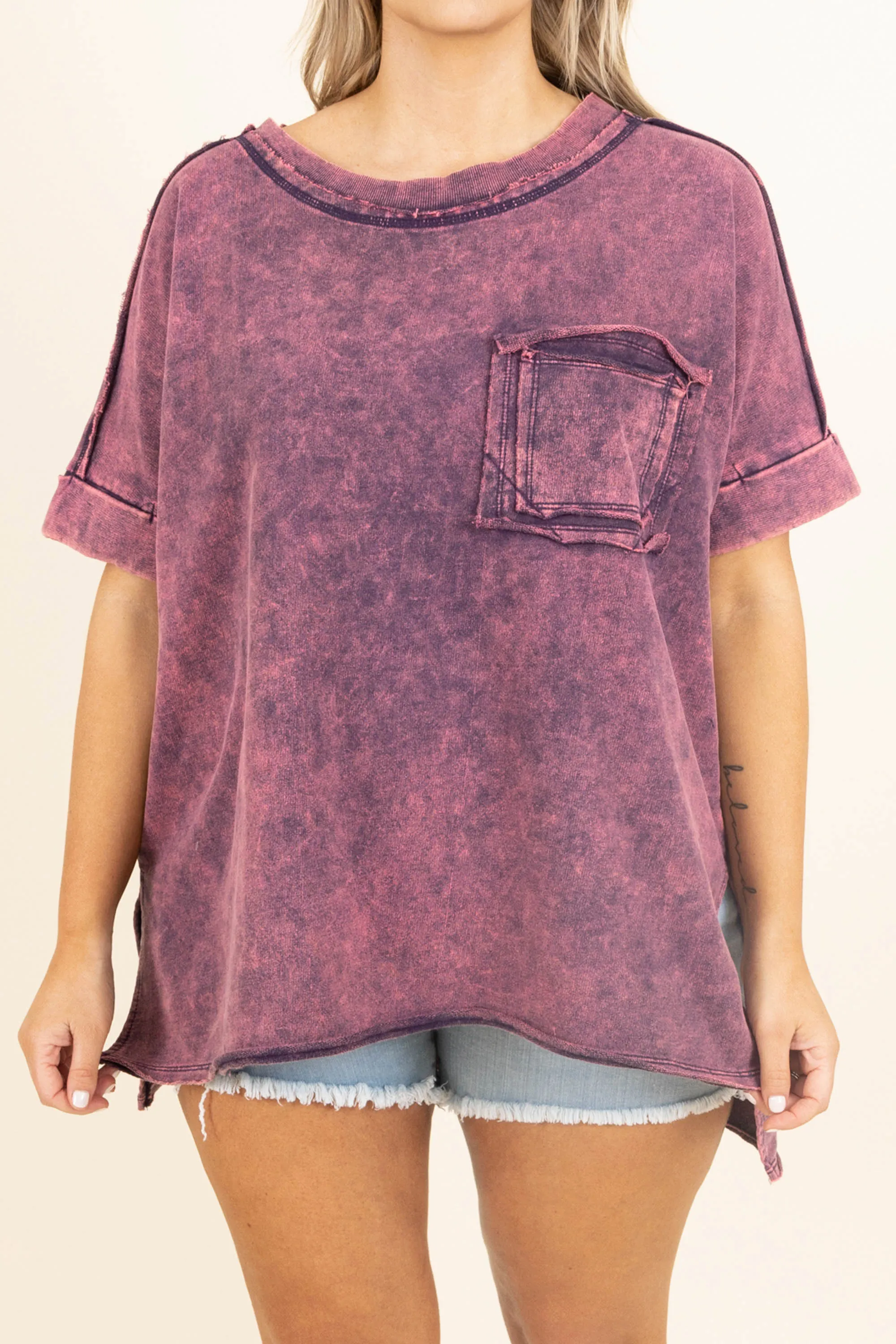 Taking A Dip Top, Magenta Mineral Wash