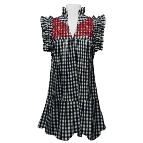 Texas Tech/Georgia Black Buffalo Check Gingham + Red Hummingbird Dress