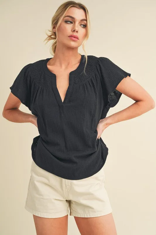 Thia Embroidered Short Sleeve Top