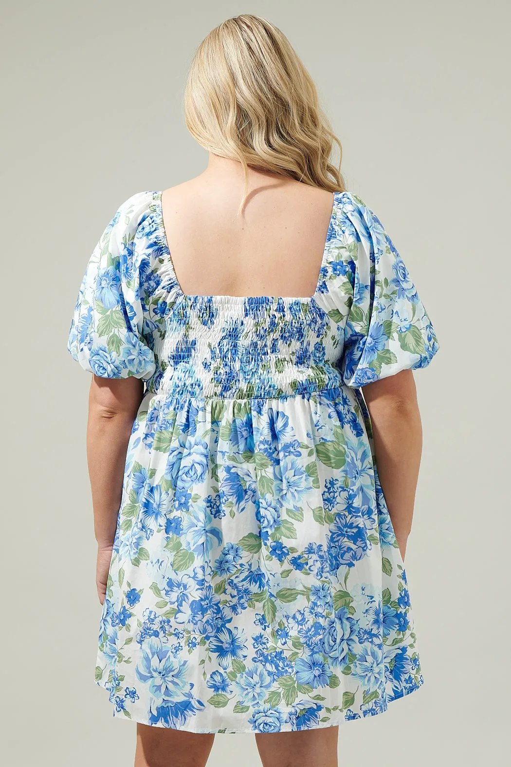 Truth Be Told Blue Floral Pleated Mini Dress Curve