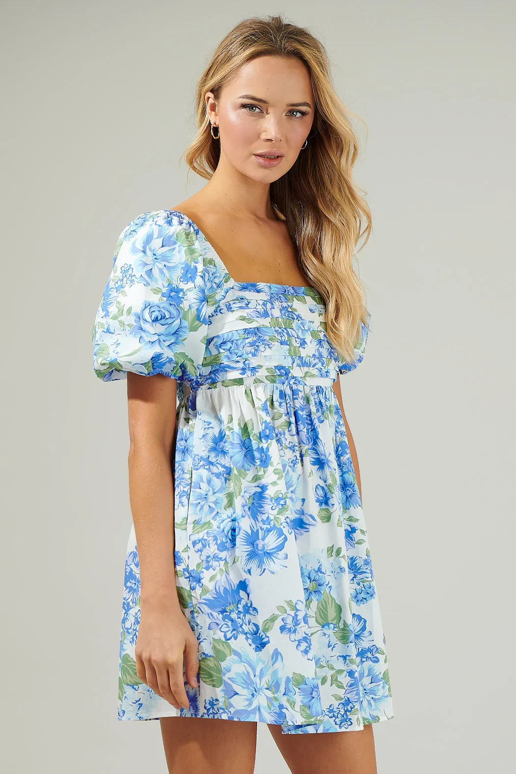 Truth Be Told Blue Floral Pleated Mini Dress