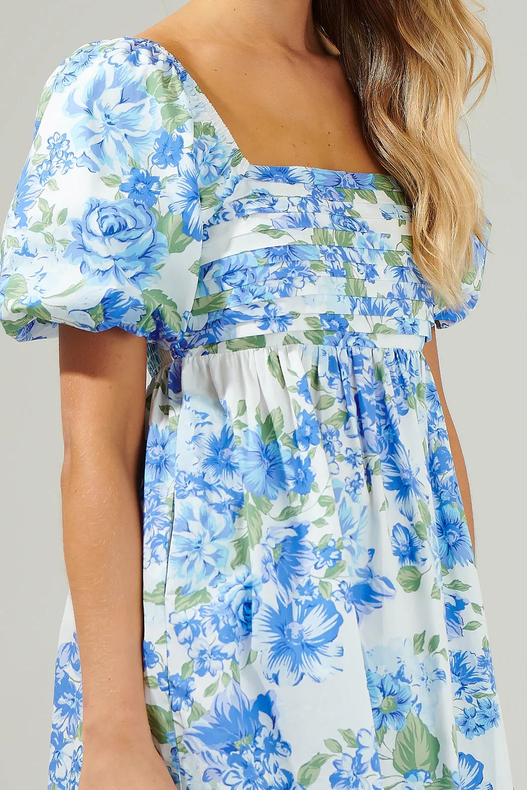 Truth Be Told Blue Floral Pleated Mini Dress