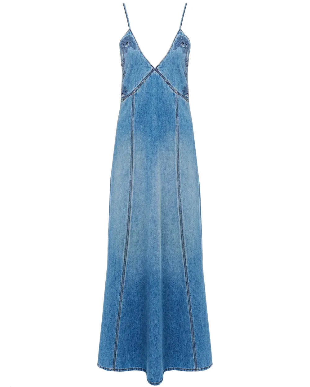 V Neck Denim Dress in Foggy Blue